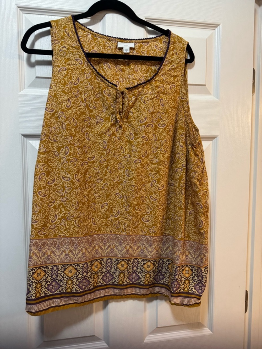 J. Jill Mustard Paisley Tank with Purple Border